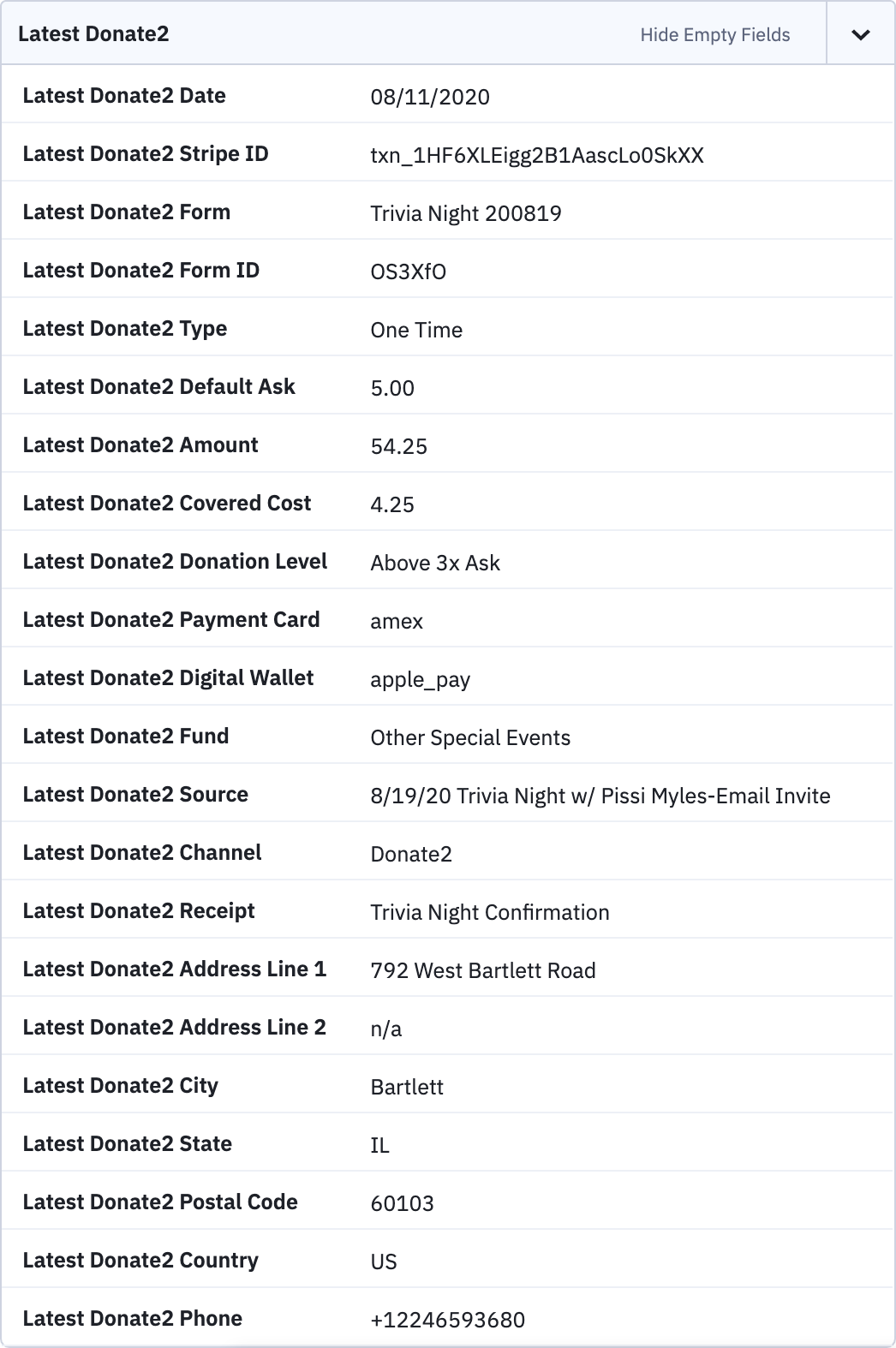 Prospect2 - Latest Donate2 Custom Data Points