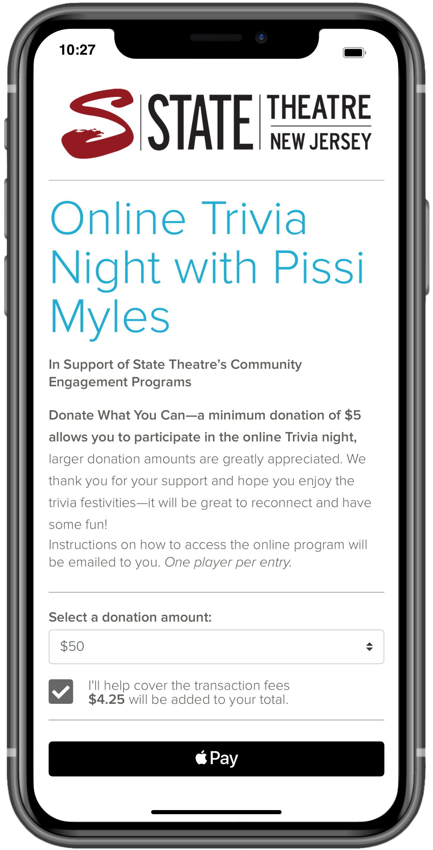 State Theatre New Jersey - Donate2 Form