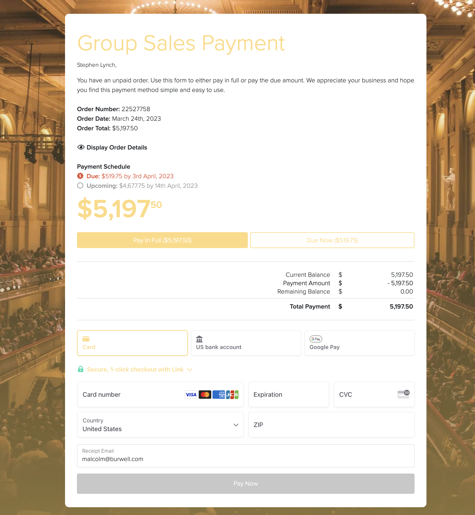 BSO Group Sales Payment Form